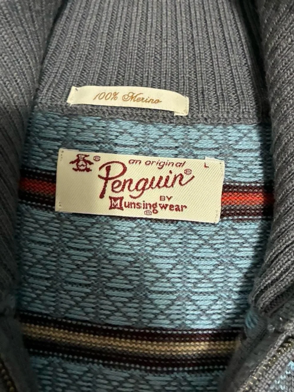 Vintage Original Penguin Quarter Zip Geometric Knit Sweater
